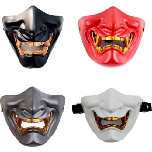 Halloween Japanese Anime Ghost Resin Half Face Mask Evil Demon Kabuki Samurai Cosplay Costume Accessories Party Dropshipping