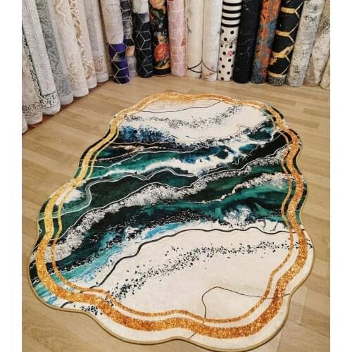 Green White Gold Model Non Slip Floor Living Room Carpet Throw Rug