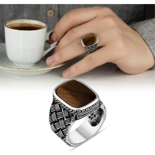 Tigers eye Gemstone 925 Sterling 925 K Silver Men 'S Ring