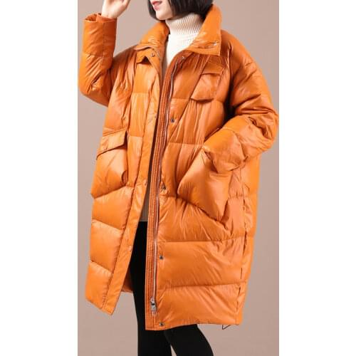 Womens white duck down new Korean version of loose and thin down jacket jacket womens mid-length stand-up collar winter jacket