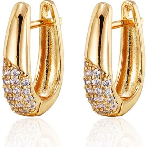 Simple U-shape Geometric Stud Earrings Inlay Zirconia Gold Silver Color Small Earrings for Women Party Jewelry Girls Cute Gifts