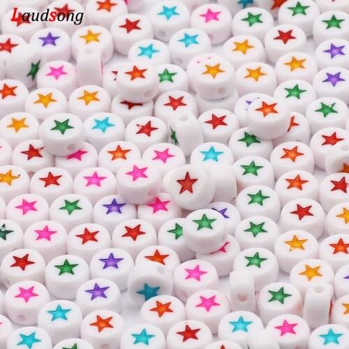 7mm Colorful Mixed Star Acrylic Beads Round Flat Loose Spacer Beads For Jewelry Making Handmade Diy Bracelet Necklace