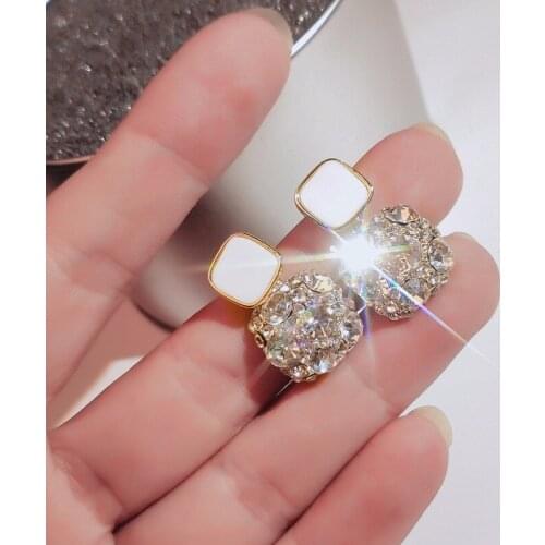 Studs Earrings Hanging Square Crystals Earrings For Women Party Hot Selling Silver Color Ear Jewelry Friends Gift