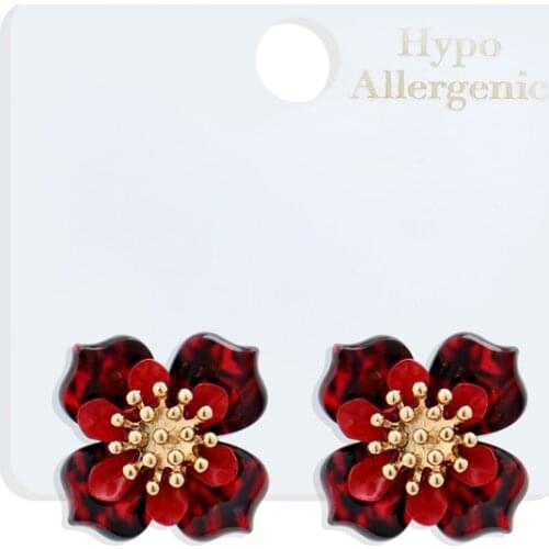 Fashion Modern New Red Acrylic Double Layer Flowers Shape Earrings for Women Bridal Wedding Daily Daisy Stud Earrings Accessory