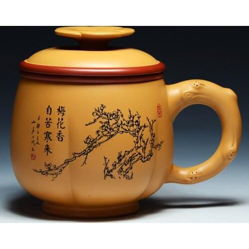 Plum Orchid Yixing Zisha Cup Liner Filter All handmade Tea Cups Set Of Ceramic Home Kung Fu Purple Clay Teacup Gift Box