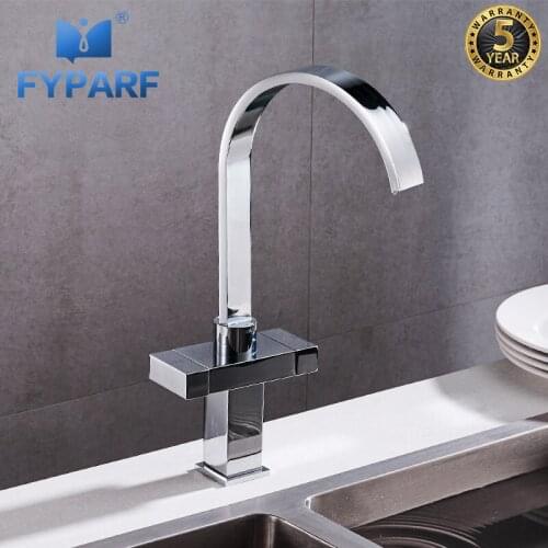 FYPARF Waterfall Kitchen Faucet Polished Brass Contemporary Kitchen Taps 360 Swivel Dual Handle Kitchen Mixer Crane Hot and Cold