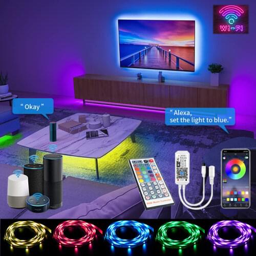 Vogliovoi 5M-30M LED Strip Light Mini WIFI RGB 5050 SMD Ribbon Diode Tape APP IR 44Keys Controller