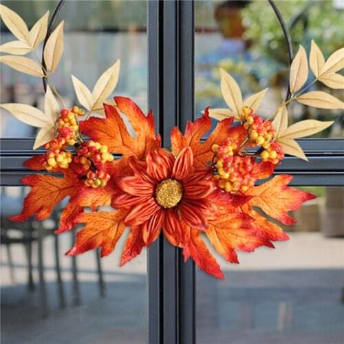 Harvest Festival Simulation Wreath Door Ornaments Autumn Maple Leaves Decorative Door Hanging Rattan Garden Home Decoration New