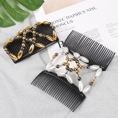 Women Elastic Banana Clip Hairpin Stretch Double Magic Hair Comb Hair Clip Handmade Beaded Hair Clip Accessories Ponytail Holder