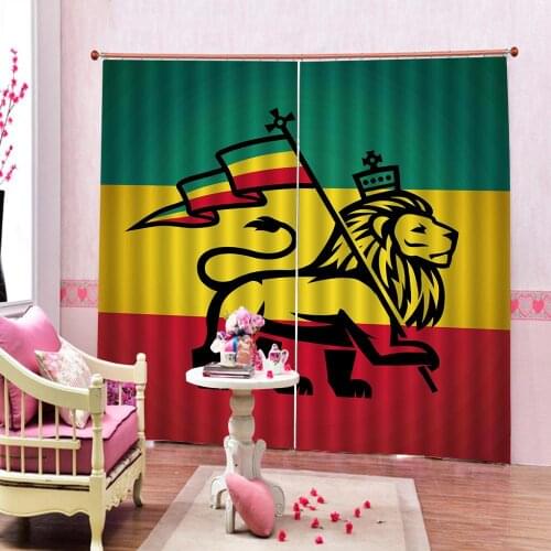 Photo Custom Rasta Window Curtain Judah Lion with a Flag King Jungle Reggae Theme Art Print For Living room bedroom Decor Sets