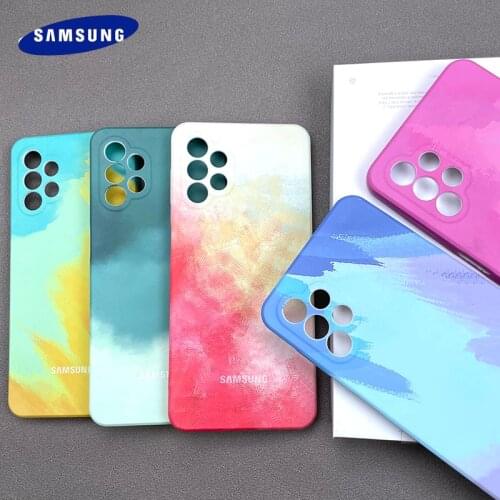 Liquid Silicone Square Watercolor Case For Samsung Galaxy A32 Painti Colorful Gradient Soft Cover A 32 SM A326B A325F