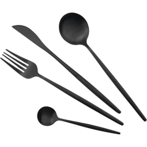 1Set Black Matte Cutlery Set Stainless Steel Dinnerware Set Knife Fork Spoon Dinner Set Kitchen Flatware Tableware Set