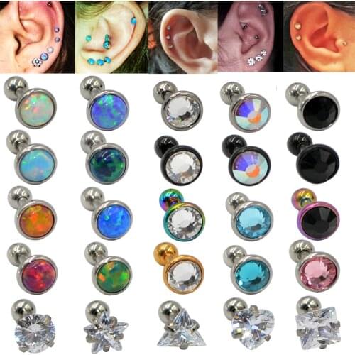 1pc Flat CZ Gem Ear Helix Tragus Cartilage Stud Earrings with Prong Setting Zircon Opal Labret Monroe Lip Stud Piercing Jewelry