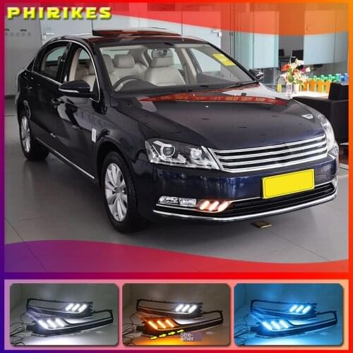2pcs led drl daytime running light for Volkswagen Passat b7 with moving yellow turn signals and blue night running light