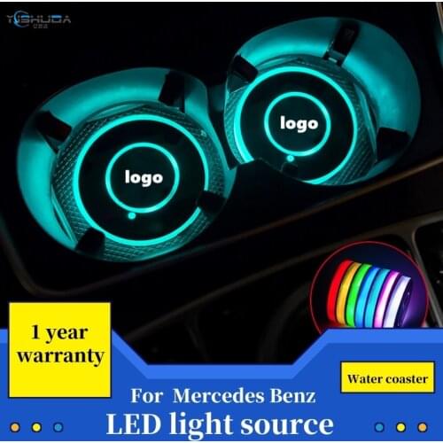 2Pcs USB charging Car Led Cup Holder Water Bottom Mat RGB Light for benz Luminous Trim Lamp Pad Ornament Coaster Accessories