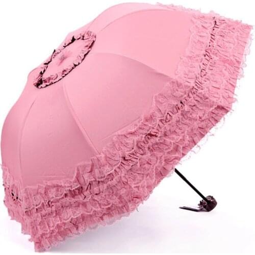 2019 New Lace Flower Double Layer Umbrellas Blue Lace Wedding Parasol Great Gift Girl Umbrella Women Sun Rain Princess Umbrellas