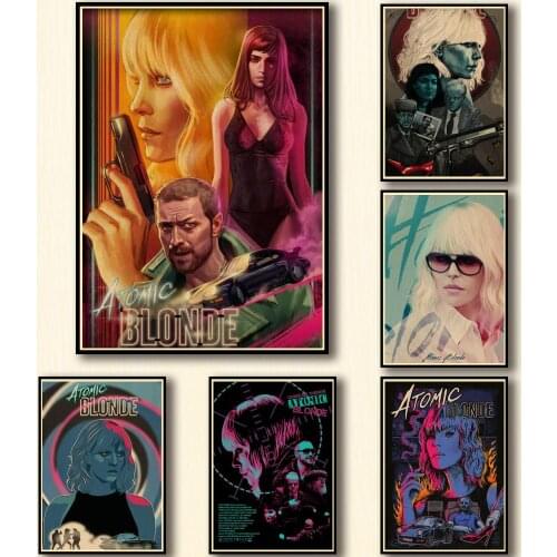 40 Designs Movie Atomic Blonde Kraftpaper Poster Artwork Fancy Wall Sticker for Coffee House Bar