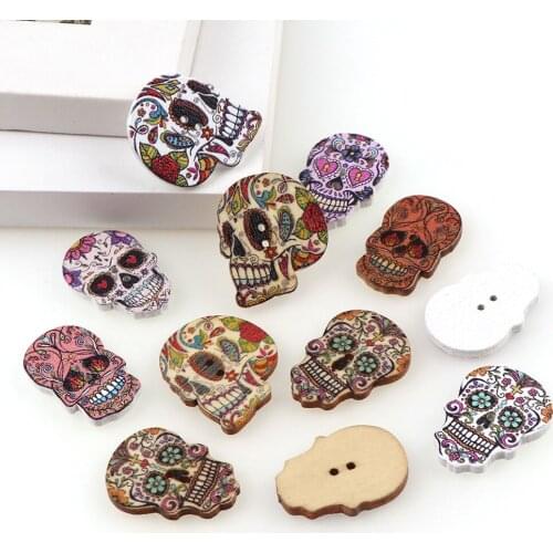 50 pieces of wooden vintage buttons for Easter, DIY scrapbook with randomly opened graffiti skull shape with 2 holes