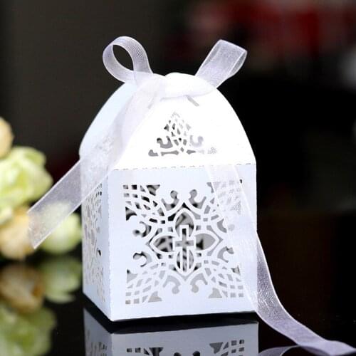 50pcs Crossing Candy Boxes Sweets Favor Gift Boxes With Ribbon For Baby Shower Baptism Birthday Easter Wedding Party Decoration