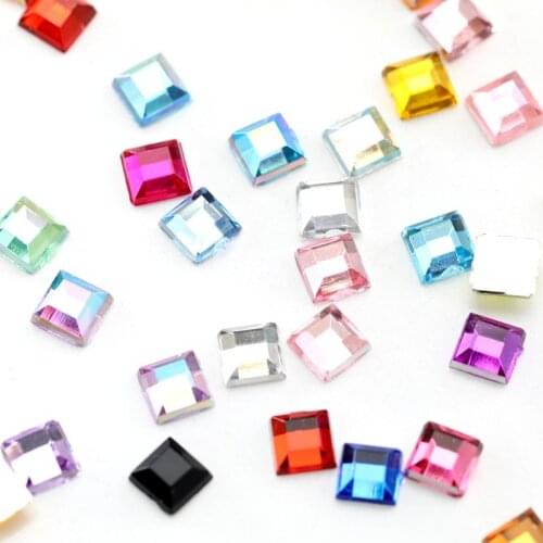 New 60pcs Square Acrylic 10mm Non-heat Fixed Rhinestone Flat Back Silver Crystal Glue Rhinestone Rhinestone DIY Nail Art