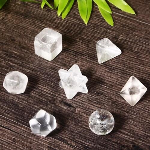 7pcs/set Clear Quartz Crystal Gem Stones Platonic Solids Sacred Geometric Healing Carved Crafts Jewelry Making 18-25 mm