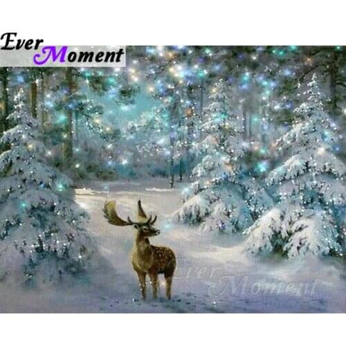 Ever Moment 5D DIY Diamond Painting Deer Elk Diamond Mosaic Picture Of Rhinestones Christmas Trees Gift Home Decor ASF1053
