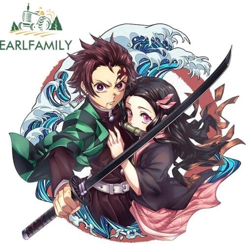 EARLFAMILY 13cm x 12cm Catoon Anime Car Sticker for Demon Slayer Graphics Laptop JDM VAN Window Bumper Decal Decoration