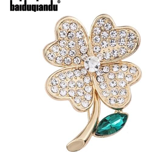 Baiduqiandu Crystal Rhinestone Leaves Plant Brooches Pins Flower Jewelry Suits For Shirts Collar Hat