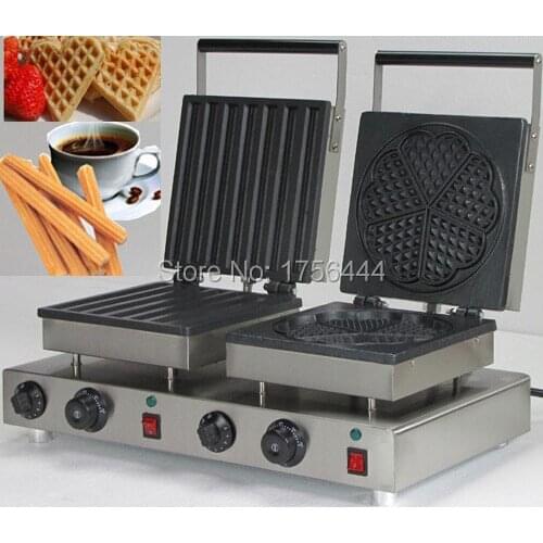Free Shipping 2 in 1 Waffle Baking System 110v 220v Electric Commercial Churro Machine and Heart Waffle Baker Machine Maker Iron