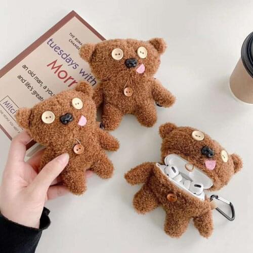 New Cute Plush Buttons Bear Case for Apple Airpods 1 2 pro Bluetooth Earphone Charge Case Protective Cases Headphones Case