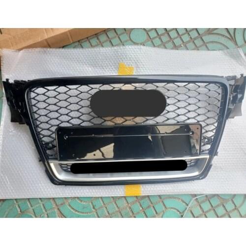 Black Silver Front Sport Hex Mesh Honeycomb Hood Grill Gloss Black for Audi A4/S4 B8 2009 2010 2011 2012 For RS4 quattro style