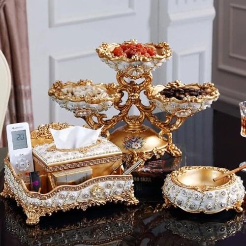 Diamond - studded Living Room Decoration key-2 Luxury Home Decoration Table Dried Fruit Tray was Set Creative Candy Tray