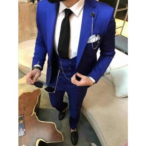 Fantastic One Button Royal Blue Groom Tuxedos Groomsmen Notch Lapel Mens Suits Blazers (Jacket+Pants+Vest+Tie) W:1197