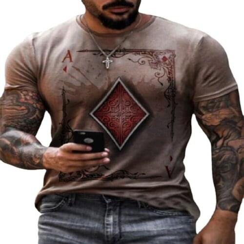 Mens Print T-shirt Summer Playing Cards Diamond Square Tops New Casual Short Sleeve Tee Tops Pullover Loose Tops T-shirts