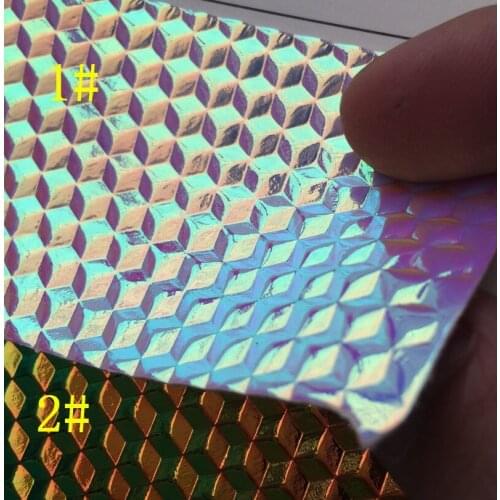 Synthetic PU Cube pattern Holographic leather material