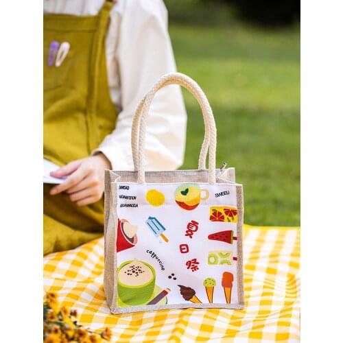 Handbag Canvas Womens Summer Outdoor Fashion with Rice Lunch Box Bag Linen Portable Large Capacity Waterproof Bag