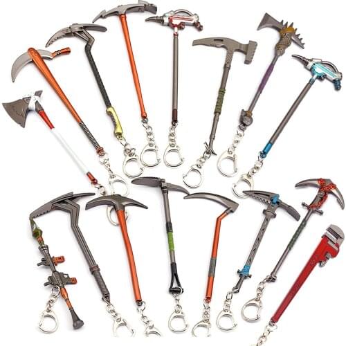 Game Weapon Pickaxes Gun keyring Pendant Metal Figure Toys Keychain