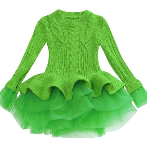 Korea Lace Knitted Sweaters Warm Dresses Winter Baby Wear Clothes Girls Clothing Sets Children Dress Child Clothing Kids Costume