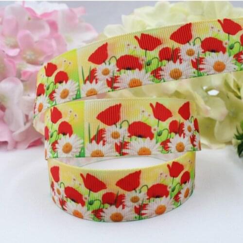 16607-96, 25mm Flowers Printed grosgrain ribbon, accessories Webbing, DIY handmade materials, free shipping