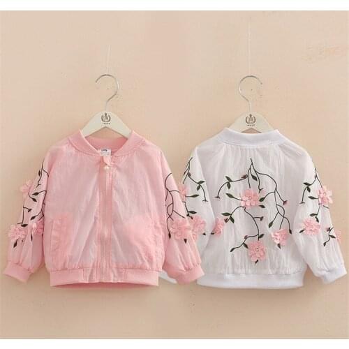 2 3 4 5 6 7T Girl Jackets Flower Embroidery Sun Protection Baby Coat Spring Summer Fashion Outwear Air Conditioner Kids Clothing