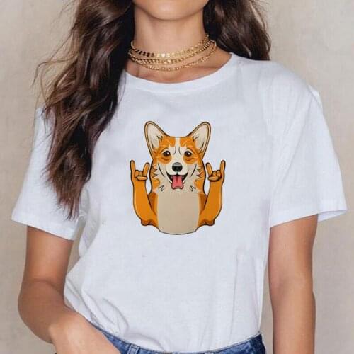 Cute Corgi Graphic Print T Shirt Women Tops Casual Summer Short Sleeve Tee Shirt Femme Kawaii Cartoon Tshirt Camiseta Mujer