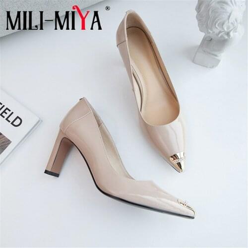 MILI-MIYA New Arrival Women Pumps Square Heels Pointed Crystal Metal Decoration Slip-On Solid Color Office&Career Shoes For Lady