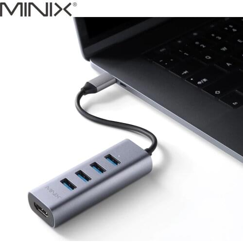 MINIX NEO C-UH 4-Port USB-C to USB 3.0 4K 30Hz HDMI-compatible Adapter Aluminum Portable Data Hub Super-Speed Data Transfer