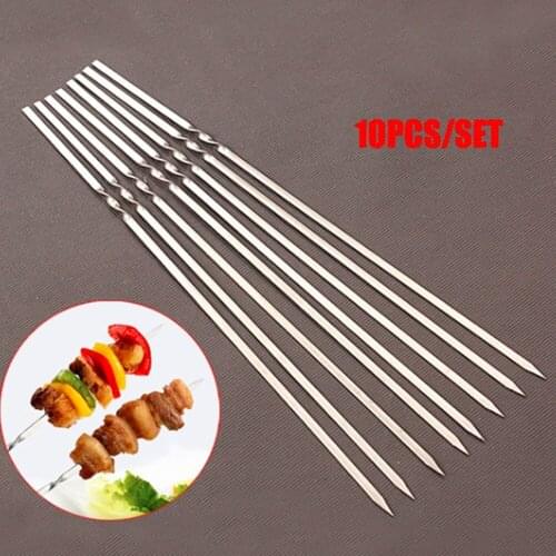 Barbecue Reusable Grill Stainless Steel Skewers Shish Kebab BBQ Camping Flat Forks Gadgets Kitchen Accessories Tools
