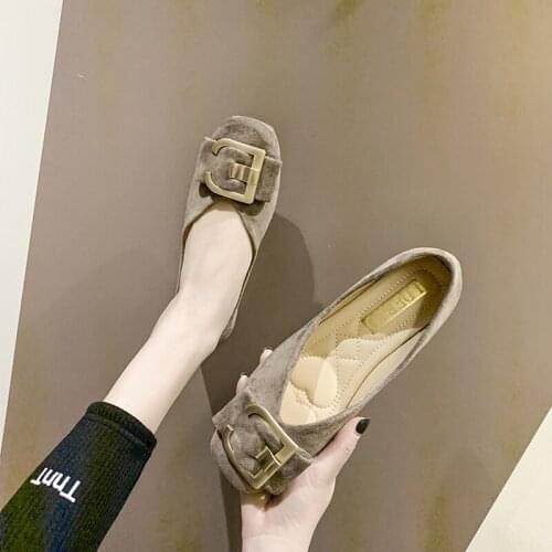 Fashion Casual Shoes Metal Decorative Toe Cap Light and Comfortable New Womens Shoes Single Shoes Square Heel Round Head U14-99