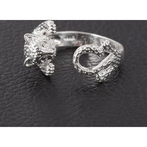 Fashion Anels Beautiful Retro Cat Rings Bijoux Cat or Baby Leopard Adjustable Animal Rings for Women Bague Homme
