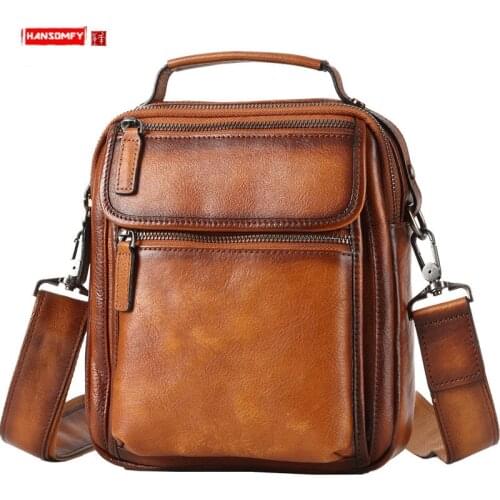 Genuine Leather Mens Bag Fashion Casual Shoulder Messenger Bag Men Handbag Tide Sports Small Bags Korean Version of The Vintage