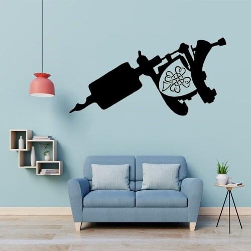 Tattoo Parlor Gun Machine Salon Logo Sign Wall Stickers Studio Indoor Outdoor Business Removable Wall Decor Decals Poster WL412