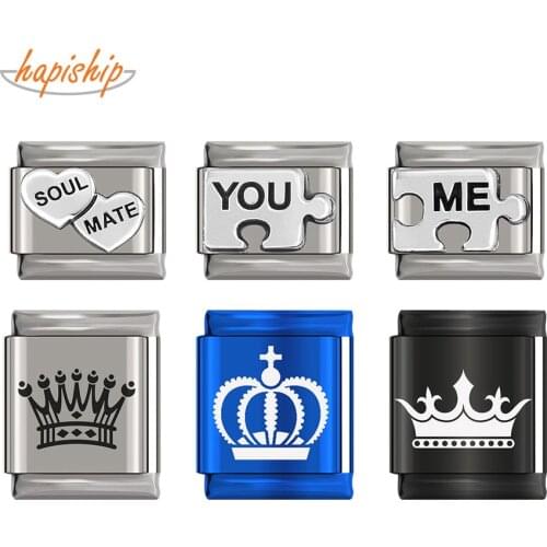 Hapiship New Original Gold Daisy Crown Heart Puzzle Italian Charm Fit 9mm 13mm Bracelet Stainless Steel Jewelry Making DJ334