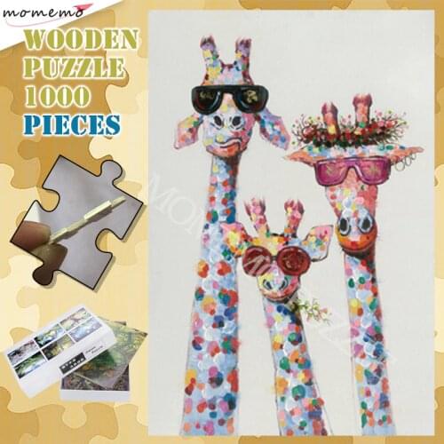 Fashion Animal Puzzle Toys 300 500 1000 Pieces Wooden Jigsaw Puzzles for Adults The Giraffe Family Puzzle Games Assembling Toy